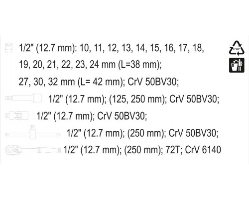 Набір торцевих головок 23 предмета Yato YT-12651