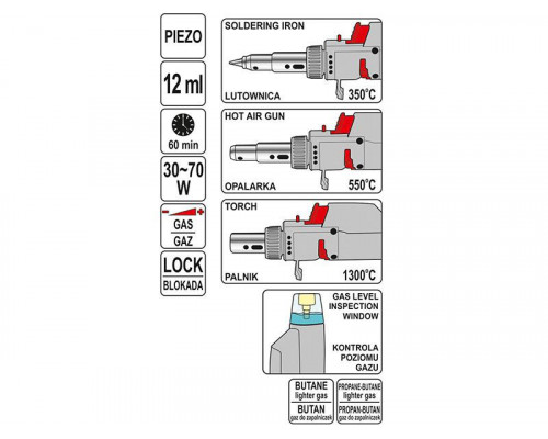 Газовий паяльник 3в1 Yato YT-36704