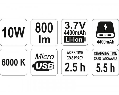 Світлодіодний акумуляторний ліхтар 10 Ват Yato YT-81820