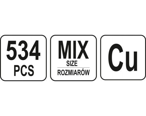 Набір з 534 мідних шайб і заглушок YATO YT-06864