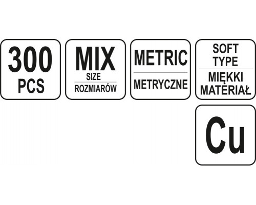 Набір з 300 мідних шайб 9-36мм YATO YT-06872