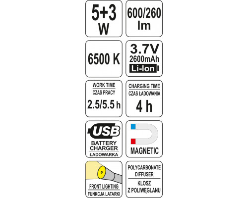 Світлодіодний акумуляторний ліхтар YATO YT-08518