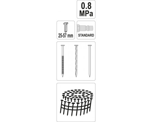 Пістолет цвяхів пневматичний барабанний для цвяхів 25-57х2.1-2.3 мм YATO YT-09212