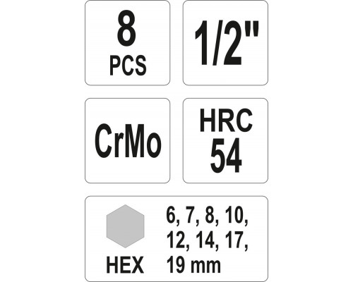 Набір ударних торцевих шестигранних насадок HEX YATO YT-1066