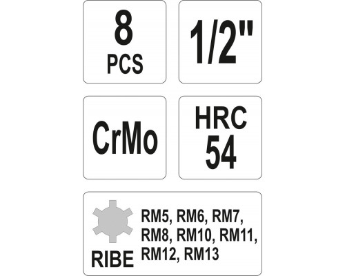 Набір ударних насадок торцевих 1/2" RIBE YATO YT-1068