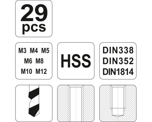 Набір мітчиків для внутрішньої різьби 29шт YATO YT-2977
