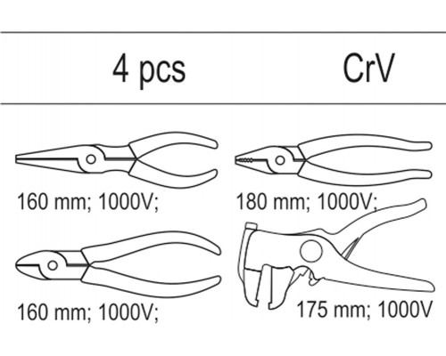 Набір інструменту із 4 ізольованих плоскогубців YATO YT-55464