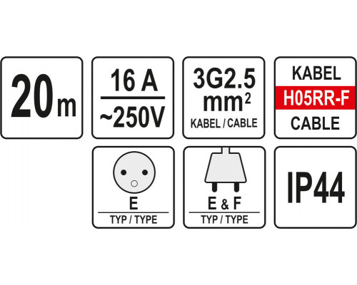 Подовжувач 3х2,5мм - 20м YATO YT-8100