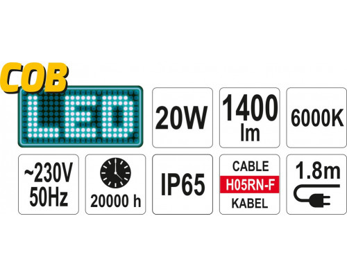 Переносний світлодіодний прожектор 20W YATO YT-81799