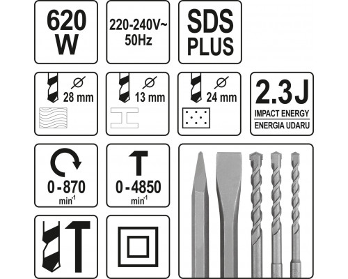 Перфоратор SDS+ 620W YATO YT-82115