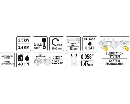 Ланцюгова бензопила 3,4 л. с. YATO YT-84910