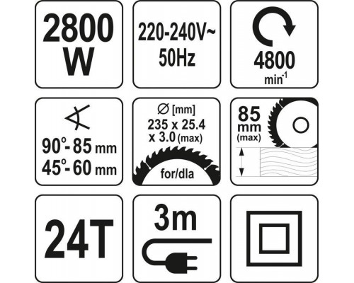 Дискова пила 235 мм 2800 Вт YATO YT-82154