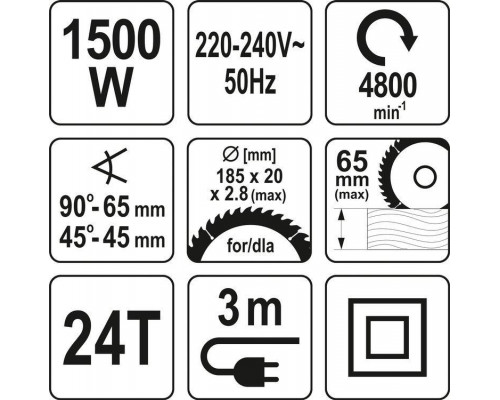Дискова пила 185 мм 1500 Вт YATO YT-82152