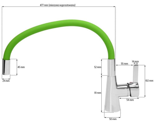 Змішувач для кухні з гнучким виливом зелений Fala 75709