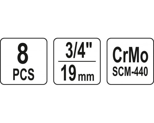 Набір ударних торцевих головок 3/4" 8 шт. YATO YT-1155