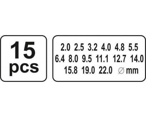 Набір пробійників для шкіри 2-22 мм 15 предметів YATO YT-3591
