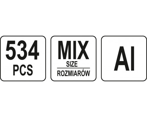 Набір алюмінієвих шайб і зливних пробок 534 шт. YATO YT-06862