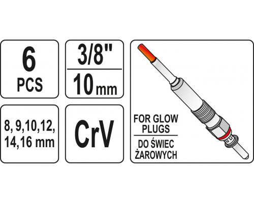 Набір головок для свічок розжарювання 6 шт. YATO YT-05339