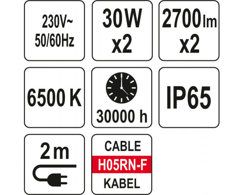 Світлодіодний прожектор SMD LED з підставкою 2*30 Вт YATO YT-81817