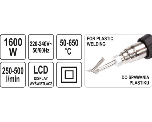 Фен будівельний 1600 Вт з LCD дисплеєм YATO YT-82296