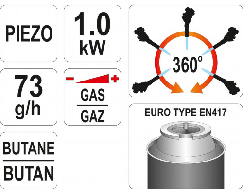 П'єзо-паяльна газова пальник на балончик YATO YT-36710