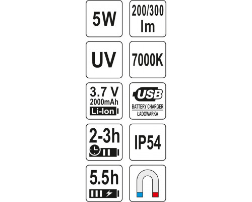 Багатофункціональний ультрафіолетовий ліхтар 5 Вт YATO YT-08580