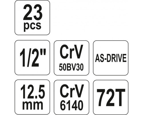 Набір торцевих головок 23 предмета Yato YT-12651