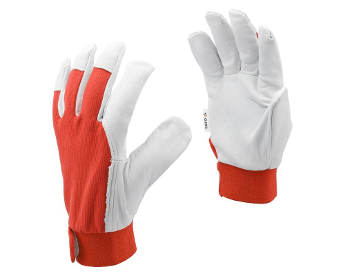 Рукавички робочі біло-червоні натуральна шкіра/бавовна YATO YT-74642, розмір 10