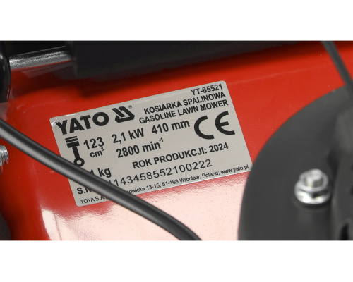Бензинова газонокосарка 41 см з приводом 123 см³ YATO YT-85521