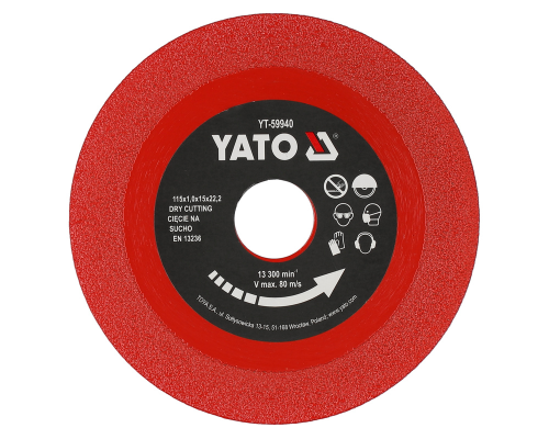 Алмазний диск для різання скла і плитки 115ммх1.0х22.23мм YATO YT-59940
