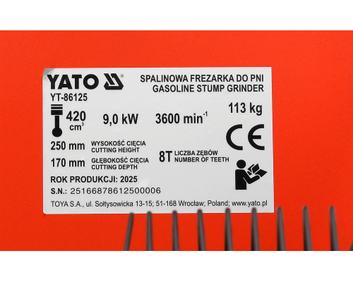Бензиновий подрібнювач пнів 420 см³ YATO YT-86125
