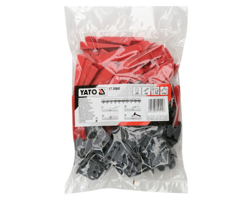 Набір для вирівнювання плитки Y2мм з 50 клинів і 50 затискачів YATO YT-36940