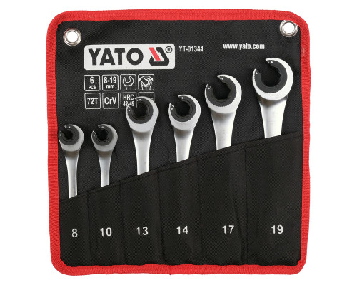Набор полуоткрытых трещоточных ключей 8-19 мм 6 шт. YATO YT-01344