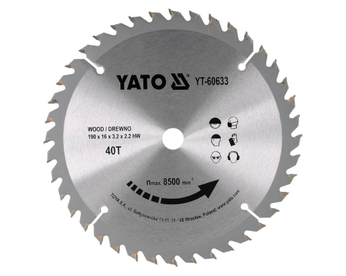 Пиляльний диск WIDIA для дерева 190х40Тх16мм YATO YT-60633