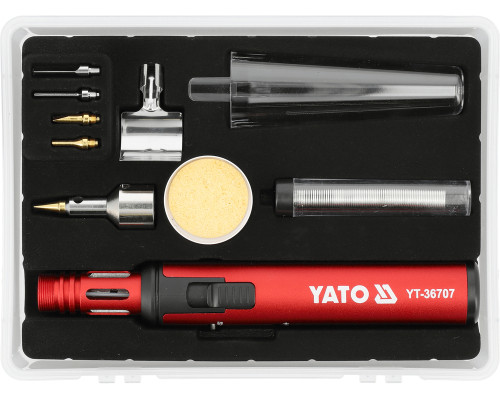 Газовий паяльник з обертанням на 360° і аксесуарами YATO YT-36707