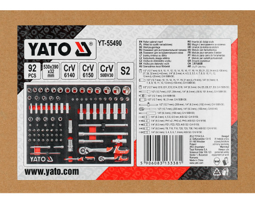Вставка из ЭВА-материала с инструментами 92 детали YATO YT-55490