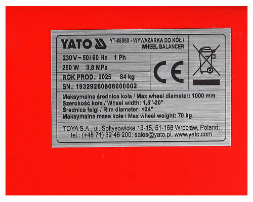 Балансировочный станок для колес YATO YT-08060