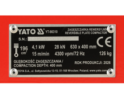 Реверсивная трамбовочная машина 125 кг YATO YT-90310