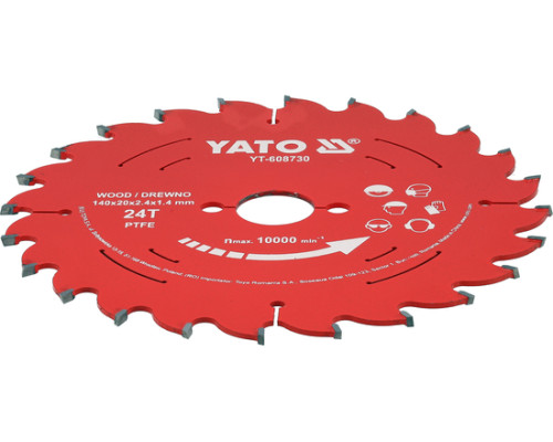 Диск пильный для дерева с твердосплавными наплавками TCT PTFE 140x20x24T YATO YT-608730