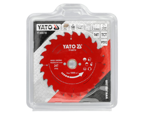 Диск пильный для дерева с твердосплавными наплавками TCT PTFE 140x20x24T YATO YT-608730