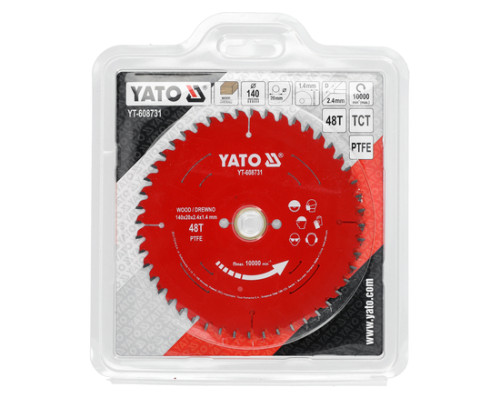Диск пильный по дереву TCT PTFE 140x20x48T YATO YT-608731
