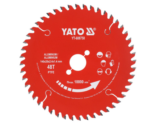 Диск отрезной для алюминия TCT PTFE 140x20x48T YATO YT-608750