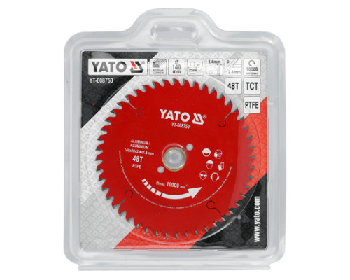 Диск отрезной для алюминия TCT PTFE 140x20x48T YATO YT-608750