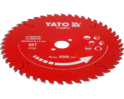 Диск отрезной для алюминия TCT PTFE 165x20x48T YATO YT-608751