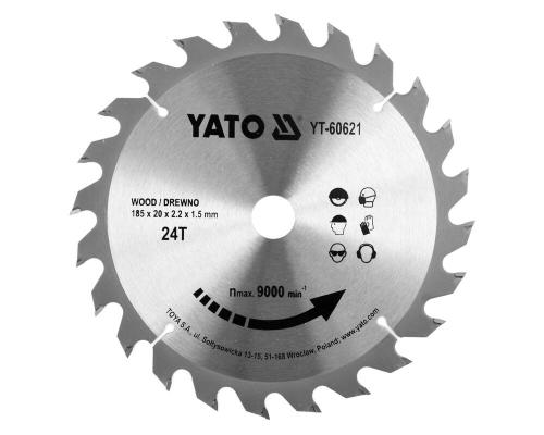 Пиляльний диск для дерева 185х24Тх20мм YATO YT-60622
