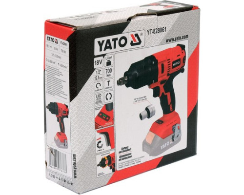 Безщітковий акумуляторний гайковерт 18 В 1/2'' 700 Нм YATO YT-828061