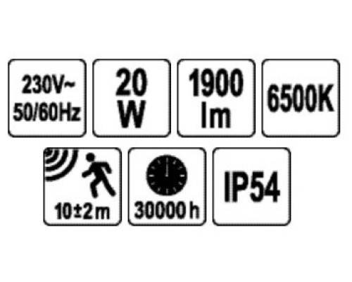 SMD Світлодіодний прожектор з датчиком руху 20Вт 1900лм YATO YT-818271