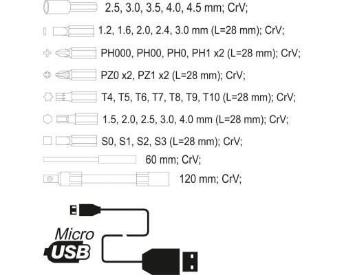 Акумуляторна викрутка 3,6 В з бітами 39 шт. YATO YT-27930
