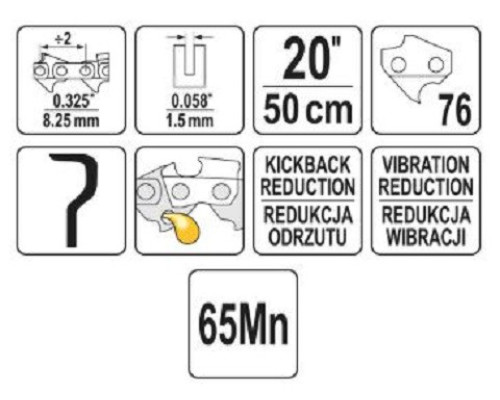 Ланцюг для бензопили 20" 0.325" 76 напівдолото YATO YT-84944