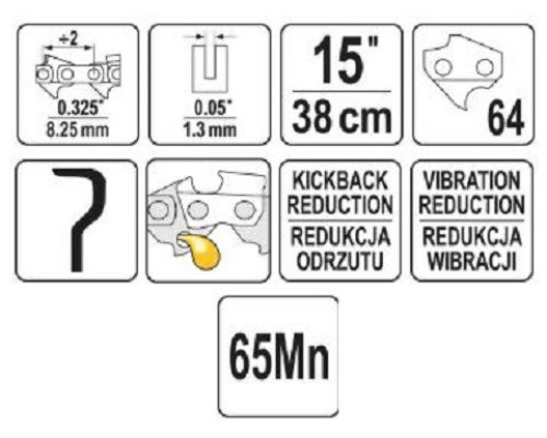 Ланцюг для бензопили 15" 0.325" 64 напівдолото YATO YT-84945